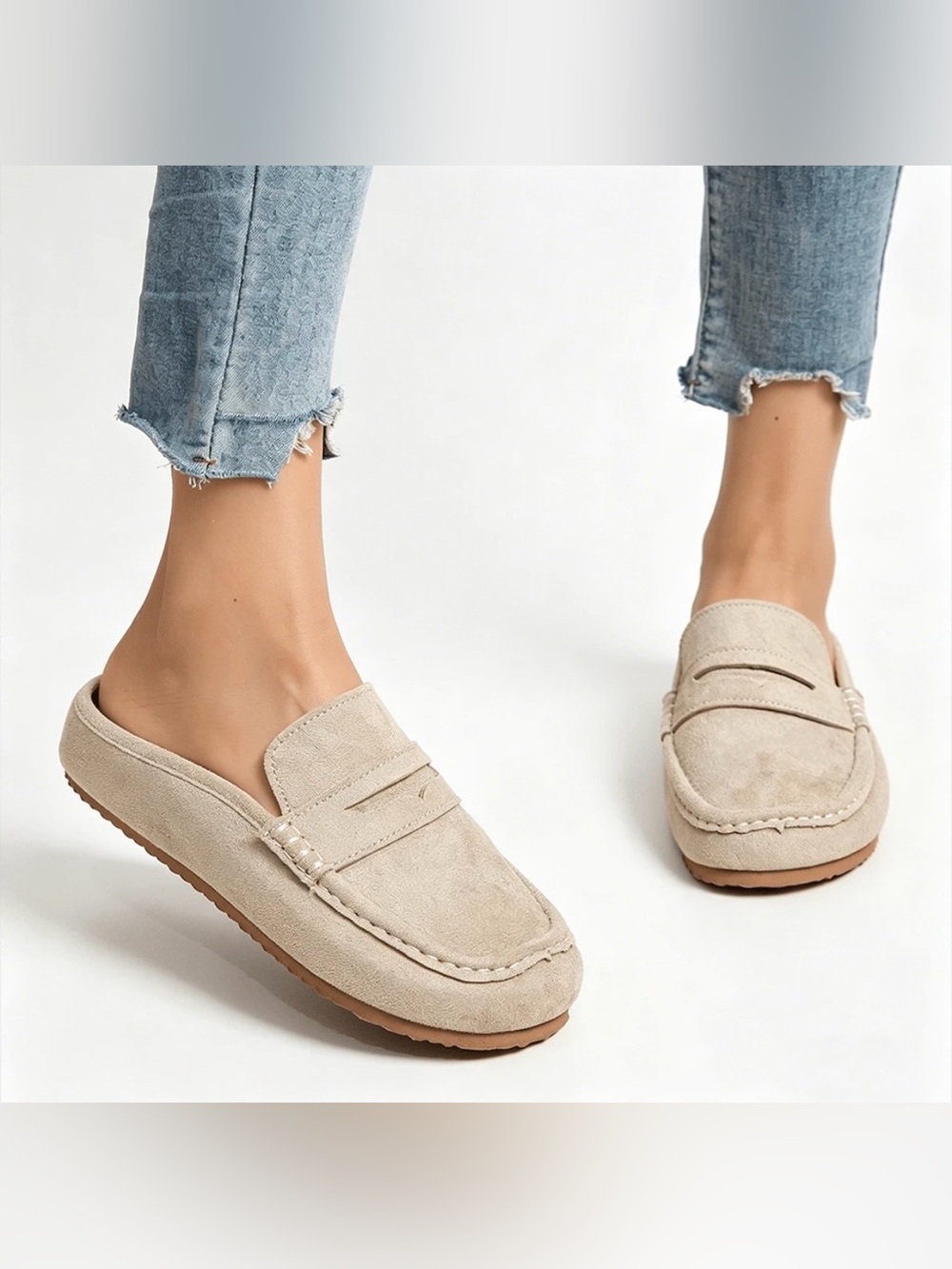 Women's BRAND NEW Faux Suede Penny Loafer Mule Clogs, Casual Backless Loafers - Picture 2 of 8